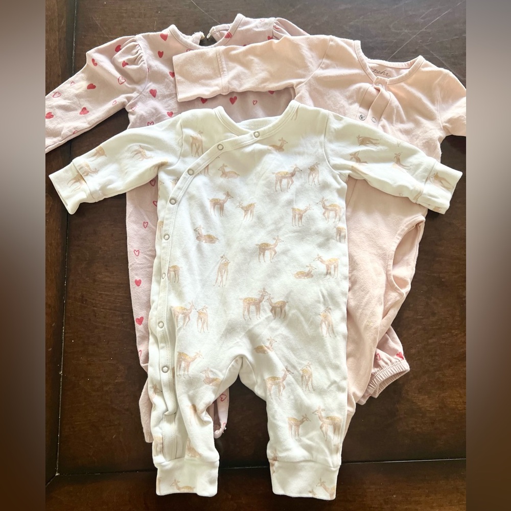 Set of THREE Pehr baby Rompers Size 3-6 Months and 6-12 months - One Piece